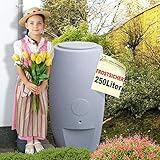 AMUR Regentonne Säule grau/anthrazit, 250l- das schlanke REGENFASS! REGENSPEICHER REGENBEHÄLTER, KOMPAKT und PRAKTISCH