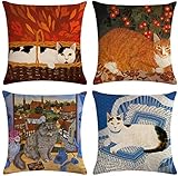 JZZCIDGa Katzenkissen Kissenbezüge Quadratischer Kissenbezug Für Schlafsofas Stühle Kissenbezug 4Er-Set, 45 X 45 cm Sofabezug