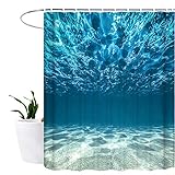 Lonior Duschvorhang Anti-Schimmel Textil Waschbar Anti-Bakteriel Badvorhänge 3D Wasserdicht Duschvorhänge 180x180 cm mit 12 Ringe für Badezimmer Blau M