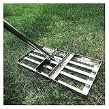 WUKALA Rasenrakel Edelstahl,Rasenrechen Golf Garden Grass Trimmer aus Edelstahl,Golf Gartengras Level Rake mit 47in Griff für Haus Garten Yard Golf Dirt Sand Top Dressing