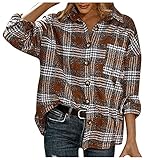 Damen Kariert Jacke Knöpfe Oversized Übergangsjacke Kurz Overshirt mit Kariert Muster Taschen Langarm Leichte Hemdjacke E-Girl Style Y2K Boyfriend Herbst Tops, A9_Coffee, 38
