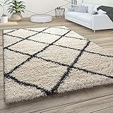Paco Home Hochflor Teppich Weicher Wohnzimmer Shaggy Skandinavischer Stil Rautenmuster, Grösse:120x170 cm, Farbe:C