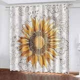 YTSDBB Blickdicht Gardinen für Schlafzimmer Gelbe Blumen kreativ B 160 x H 115 cm Thermovorhang Schlafzimmer Lichtundurchlässig Stoff Lärmschutzvorhang für Junge Mädchen Wohnzimmer Teenag