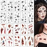 Halloween Tattoos,Jusduit 20 Blatt Halloween Tattoo Spinne Wunde Narben Tattoos Halloween Kratzer Sticker zum Aufkleben für das Gesicht Hände und Füße Makeup Temporäre Tattoos Hallow