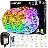 LED Strip Lichtband 15M, SHOPLED RGB SMD 5050 LED Streifen Selbstklebend, Farbwechsel Led lichterkette mit Fernbedienung LED Band Leiste für die Beleuchtung von Haus, Party, Kü