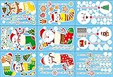 SYUTN 9 Blätter Fensterbilder Weihnachten Schneeflocken Fensterbilder, Weihnachten Fenstersticker Abnehmbare Fensterdeko Weihnachtsmann Weihnachtssock
