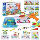 Haifeng 223 Teile Kreatives Mosaik Bohrer Puzzle Kit, Bohrer Werkzeug Set Spielzeug Schraubendreher, Ingenieurausbildung STEM Lernen Baustein Spielzeug für 3-10 J