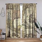 Wanderlust Decor Vorhänge, alte Karte, Berge, Wüsten, Straßen, Lands, natürliche Umgebung, Wartimes Kunst, Schlafzimmer-Vorhang, Fensterbehandlungen, 243,8 cm B x 213,4 cm L, Elfenbein/Creme/B