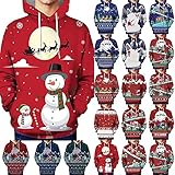 WXZZ Herren Weihnachten Pullover Hooded Mit 3D Lustige Anime Aufdruck Langarm Sweatshirts Christmas Festliche Funky Personalised Kapuzenpullover Mit Taschen Ugly Xmas Sw