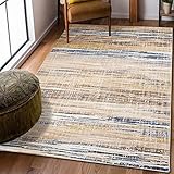 Carpeto Rugs Modern Teppich abstrakt Muster - Kurzflor, Weich und Glanz - Teppich für Wohnzimmer, Schlafzimmer, Esszimmer - ÖKO-TEX Wohnzimmerteppich - Beige Blau Gold - 140 x 200