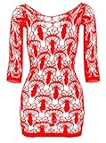 LEMON GIRL Damen Fischnetz Dessous BadyDolls Chemise Langarm Strumpf Strumpfhosen Minikleid Größe US 2-18, rot, Einheitsgröß