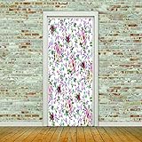 ZEEKYLY Türaufkleber Selbstklebendes 3D Kreativität, Kunst, Blumen, Pflanzen 86x200cm Türfolie Poster Tapete Pvc Wasserdicht Abnehmbare Wandbilder für Tür Wohnzimmer Schlafzimmer Küche und B