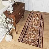 TAPISO Atlas Teppich Läufer Meterware Flur Kurzflor Brücke Küche Wohnzimmer Klassisch Blumen Floral Streifen Braun Beige ÖKOTEX 120 x 400