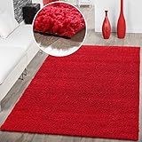 T&T Design Shaggy Teppich Hochflor Langflor Teppiche Wohnzimmer Preishammer versch. Farben, Farbe:rot, Größe:140x200
