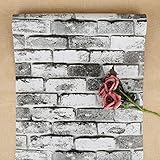FENTIS Rustikale Backsteintapete Weiß Grau Schwarz Selbstklebend Kunststoff-Vinyl Kontaktpapier Rollen Schälen und Kleben Zurück Spritzen für Küche Schlafzimmer und Wohnzimmer Schmücken 44x500