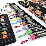 Magicfly Acrylfarben Set 36 Tuben 22ml, Acryl Bastelfarbe Set mit 3 Pinseln, ideal Acrylic Paint für Leinwand Papier, Holz, Stein, Modellbau und Künstlerb