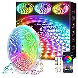 Fortand LED Strip 15m,1x15m Dimmbar LED Streifen Bluetooth LED Lichterkette RGB 5050, Selbstklebend Lichtband mit Fernbedienung APP Steuerung Musik Sync Farbwechsel LED Leiste für Zuhause Schrankdek