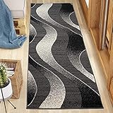 Carpeto Rugs Teppich Läufer Flur - Modern Teppichläufer Flurläufer – Kurzflor, Weich - für Küche Vorzimmer Eingangsbereich Schlafzimmer - Meterware 100 cm Breit - Grau dunkegrau 100 x 200