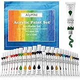 AIyMltd Acrylfarben-Set 24 Farben (24 x 12 ml) für Papier, Leinwand, Handwerk, Holzmalerei, Keramik, ungiftige und lebendige Farben für Kinder, Erwachsene, Anfänger und professionelle Kü