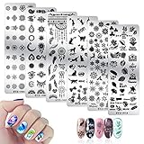 6Pcs Nail Stamping Plate, Mwoot Nail Art Plates Nagelstempel Maniküre Tool Kit, Feather Cat Christmas Snowflake Nagel Stamping Schab