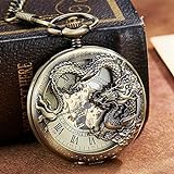 LEYUANA Silber mechanische Taschenuhr, Drachen gravierte Uhr Tier Halskette Anhänger Handaufzugsuhr Herren Fob Uhrenkette mechanische Uhr2