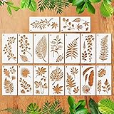 16 Stücke Blätter Schablone Wiederverwendbare, Blatt Malerei Schablone,Malerei Schablone, Blatt Wand Schablone, Tropische Blattschablonen, Kreative DIY Blatt Zeichnungsvorlage zum Wand Dek