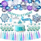 Tacobear Frozen ELSA Party Geburtstag Deko Blau Party Deko Ballongirlande Cupcake Topper Geburtstagsbanner Quaste Girlande Tiara Zauberstab für Kinder Mädchen Eiskönigin ELSA Kindergeburtstag Dek