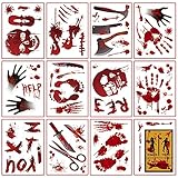 PuTwo Halloween Fensterbilder, 73 Stück Blutige Halloween Aufkleber, Blutige Handabdruck Halloween Sticker, Halloween Deko Fenster Fensterdeko, Halloween Deko Tür, Halloween Deko Horror für Spuk