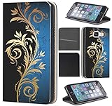 CoverHeld Hülle für Samsung Galaxy A3 2017 A320 Premium Flipcover Schutzhülle aus Kunstleder Flip Case Motiv (621 Tattoo Style Schwarz Gold Blau)