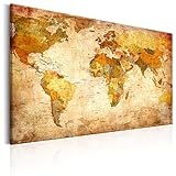 murando - Weltkarte Pinnwand & Vlies Leinwandbild 120x80 cm - 1 Teilig - Kunstdruck modern Wandbilder XXL Wanddekoration Design Wand Bild - Kontinent Landkarte Karte Reise Vintage k-B-0051