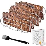 LyximGss Spareribs Halter Grill – Rippchenhalter aus reinem Edelstahl für 5 Rippchen – Aufsatz zur Zubereitung von Spareribs und Braten auf Gas- und Kohlegrill, Spülmaschinengeeignet – 33 x 29 x 8