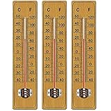 Deuba 3X Thermometer Außen & Innen Holz Glas Analog mit Celcius Fahrenheit Aufhängung Garten Haushalt Auß