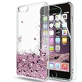 LeYi Hülle iPhone 6 Plus/iPhone 6S Plus Glitzer Handyhülle mit HD Folie Schutzfolie,Cover TPU Bumper Silikon Treibsand Clear Schutzhülle für Case iPhone 6 Plus Handy Hüllen ZX Rot Roseg