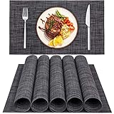 Platzset, QTTO Tischset(6er Set), rutschfest Platzdeckchen, PVC Abgrifffeste Hitzebeständig Platzsets Abwischbar, Tischsets Abwaschbar für Restaurants und Küchen(30 x 45 cm, Dunkel Grau)