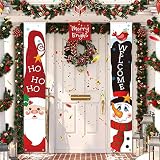 3 Stücke Weihnachtsbanner Dekoration, Rot Willkommen Frohe Weihnachten Veranda Zeichen Merry and Bright Weihnachtsmann Schneemann Tür Banner Hängen Dekor für Winter Weihnachten Partyzubehö
