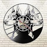 yltian Dobermann Silhouette Wanduhr Hunderasse Kopf Portrait Dobermann Tier Schallplatte Wanduhr 3D Wanduhr Dek