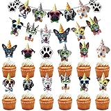 BESTZY 25PCS Cupcake Topper Party Dekoration Kuchendekoration Kinder Baby Party Geburtstag Hund Gesicht Geburtstag Banner Hund Geburtstag Girlande Bunting Dekoration Party Lieferungen Hund Thema Party