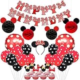 Kreatwow Mickey und Minnie Party Supplies rote und Schwarze Ohren Stirnband Alles Gute zum Geburtstag Banner Polka Dot Luftballons Set für Minnie Partydek