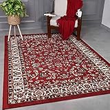 VIMODA Klassisch Orient Teppich dicht gewebt Wohnzimmer Rot Braun, Maße:80x150