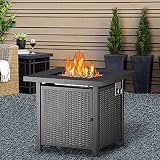 YQZ Outdoor-Propan-Feuerbuchstabelle, Einstellbarer Flammengas-Feuer-Pit-Tisch mit Auto-Zündung, elegantem Wicker-Design, quadratischer Feuertisch mit Deck