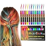 HosDen Haarkreide, 12 Farben, Haarstifte für Mädchen, waschbar, Haarfärbemittel, Braue, Mädchen, Haar-Accessoires für Cosplay, Party, Weihnachten, Halloween, Geburtstag