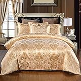 Cupocupa Romantisch Satin Bettwäsche 2 Teilig Barock Muster,Verdeckter Reißverschluss, Farbe: Golden, 155x220 cm Bettbezug mit 1 mal Kissenbezug 80x80