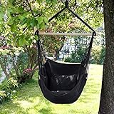 ECD Germany Hängesessel mit 2 Kissen - aus Baumwolle - Hartholz Querstab - Belastbar bis 120kg - Anthrazit - Indoor/Outdoor - Hängestuhl Hängesitz Hängeschaukel Hängematte Hängekorb Schaukelstuhl S