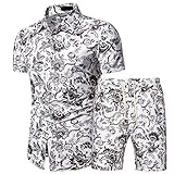 ZYUD Herren Blumen Kurzarm Hawaii Hemd Shorts Set Herren Freizeitanzug Druckanzug Kurzarm Shirt Shorts Set Trainingsanzug Jogginganzug Sommer Sport Anzug Männer Kurzarm T-Shirt Kurze Hose S