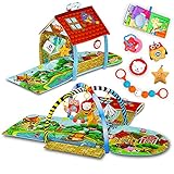 Lionelo Agnes 2in1 Krabbeldecke für Baby Spielmatte Baby 2 Spielbögen Spielhaus Stoffbuch Spielzeuge bunte Rasselkette verstärkter Boden kontrastreiche Farb