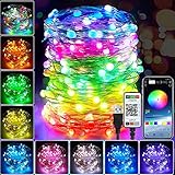 ASDUU Lichterkette, Bluetooth App-Steuerung USB-betrieben 32.8ft 100LEDs RBG Farbe Weihnachtsbaum Lichterketten, Lichterketten für Indoor Schlafzimmer Hochzeit Weihnachten Party Dek