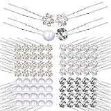 80pcs Hochzeit Haarnadeln Perlen Blumen Strass Brautschmuck Haarschmuck für Brautfrisur Kommunion Konfirmation Taufe Party 4 U-förmig