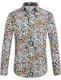 SSLR Herren Blumen Button Down Casual Langarm H