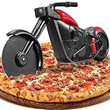 Motorrad Pizzaschneider, Lustige Pizza Schneider Edelstahl Kunststoff Pizzaroller Pizzarad Pizzamesser, Pizza Cutter mit Scharfem Schneiderad & Ständer für Weihnachten Kreativ Geschenke (Schwarz)