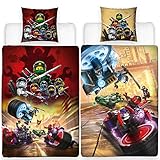 Biber Kinder-Wende-Bettwäsche Lego Ninjago Biker Gang 135 x 200cm + 80 x 80cm 100% Baumwolle Flanell-Qualität Cole Jay Kai Lloyd Zane Nya Sensei Wu Zwei Vollmotive / deutsche Größe Reiß
